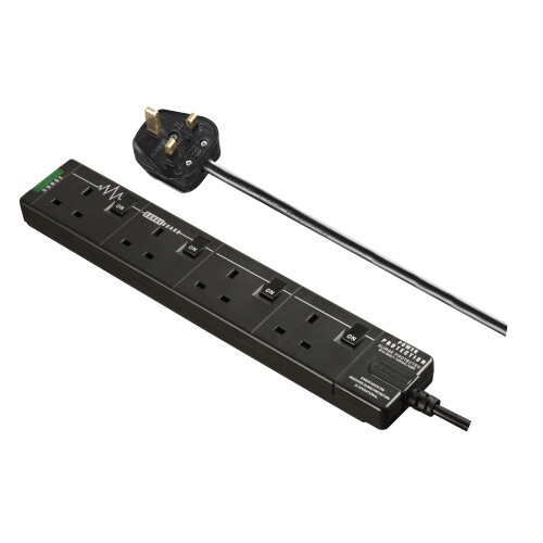 Masterplug 4 Socket 2m Extension Lead Surge Switched & LED Black 2