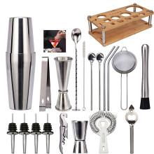 (As show, One size) 20pcs Bar Cocktail Set Shaker Drink Making Kit Stainless Steel Mixer Making Gift with Holder Base