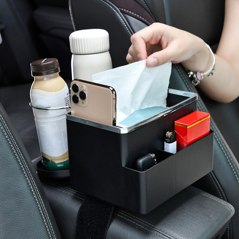 (As Show, One Size) Car Armrest Storage Box Multifunctional Car Armrest Storage Organizer With Foldable Cup Holders For 6909775533666