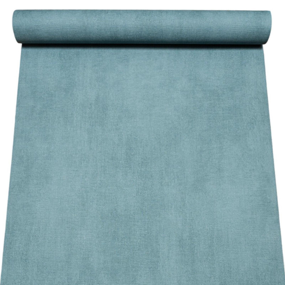 (Full Roll) Plain Blue Linen-Effect Textured Wallpaper Non-Pasted, Strippable 5061083261356