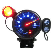 (As show, One size) 3.5'' Pointer Tachometer Kit Blue LED Pointer Display Tachometer Car Gauge Black Mirror Silver Ring