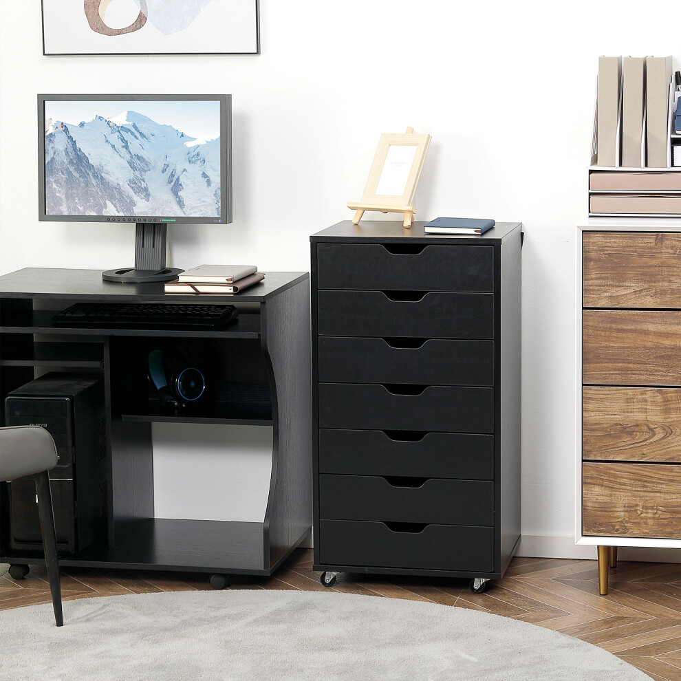 Vinsetto Mobile Filing Cabinet, 7-drawer File Cabinet with Wheels, Black