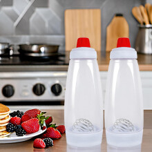 (2 Pack White) 2 Pack Pancake Batter Dispenser and Mixer with BlenderBall Wire Whisk Batter Bottle Squeeze Kitchen Pancake Shaker Batter