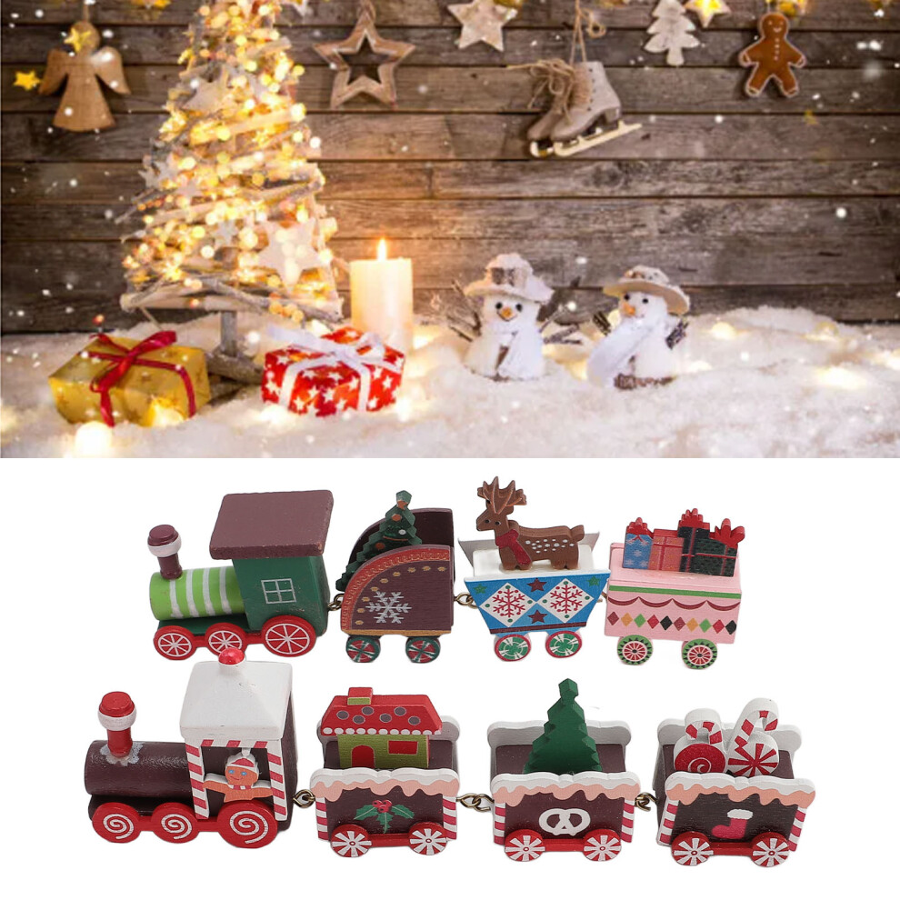 Xmas Miniature Train Set Wooden Cute Decorative Train Statue Ornament Home Decor