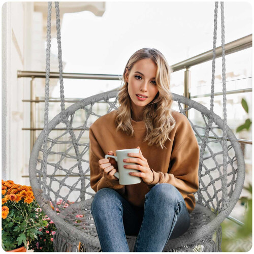 Hangende tuinschommelstoel BOHO grijs 2