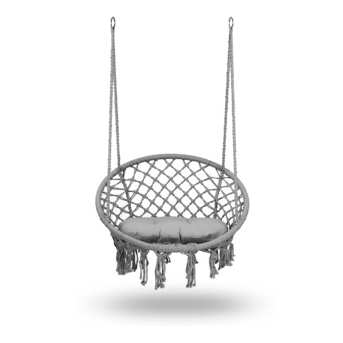 Hangende tuinschommelstoel BOHO grijs + kussen 1