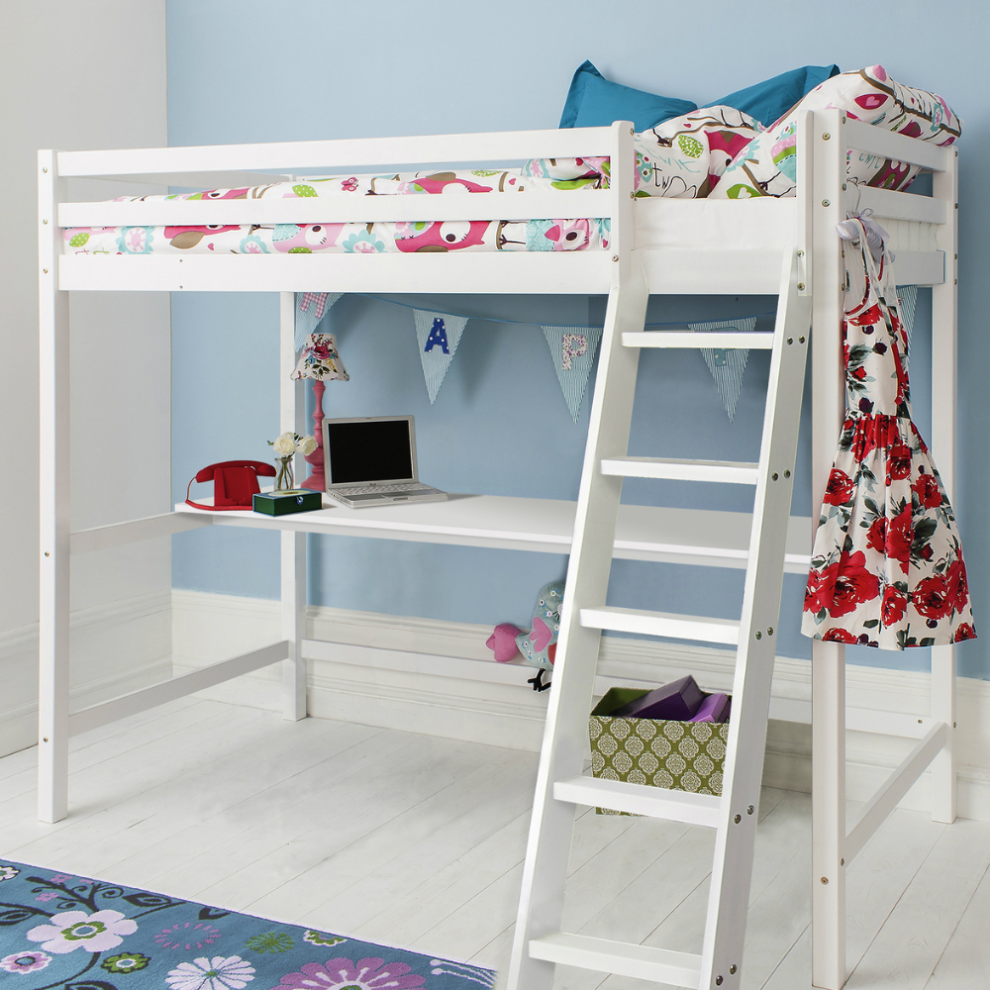 Thomas High Sleeper Cabin Bed with Louis Desk in Classic White