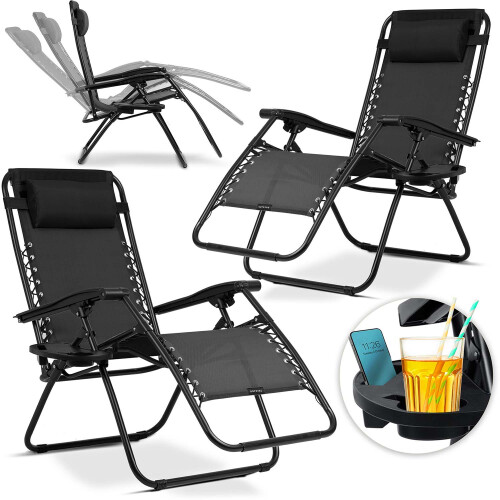 Chaise longue de jardin pliante avec coussin Sofotel ChillWell lot de 2 noir