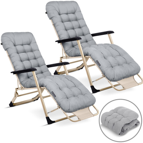 Klappbare Gartenliege mit Auflage Sofotel ChillWell 2er Set hellgrau 1