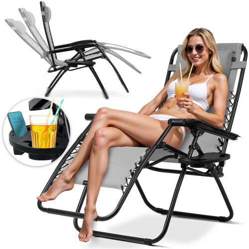 Chaise longue de jardin pliante avec coussin Sofotel ChillWell gris
