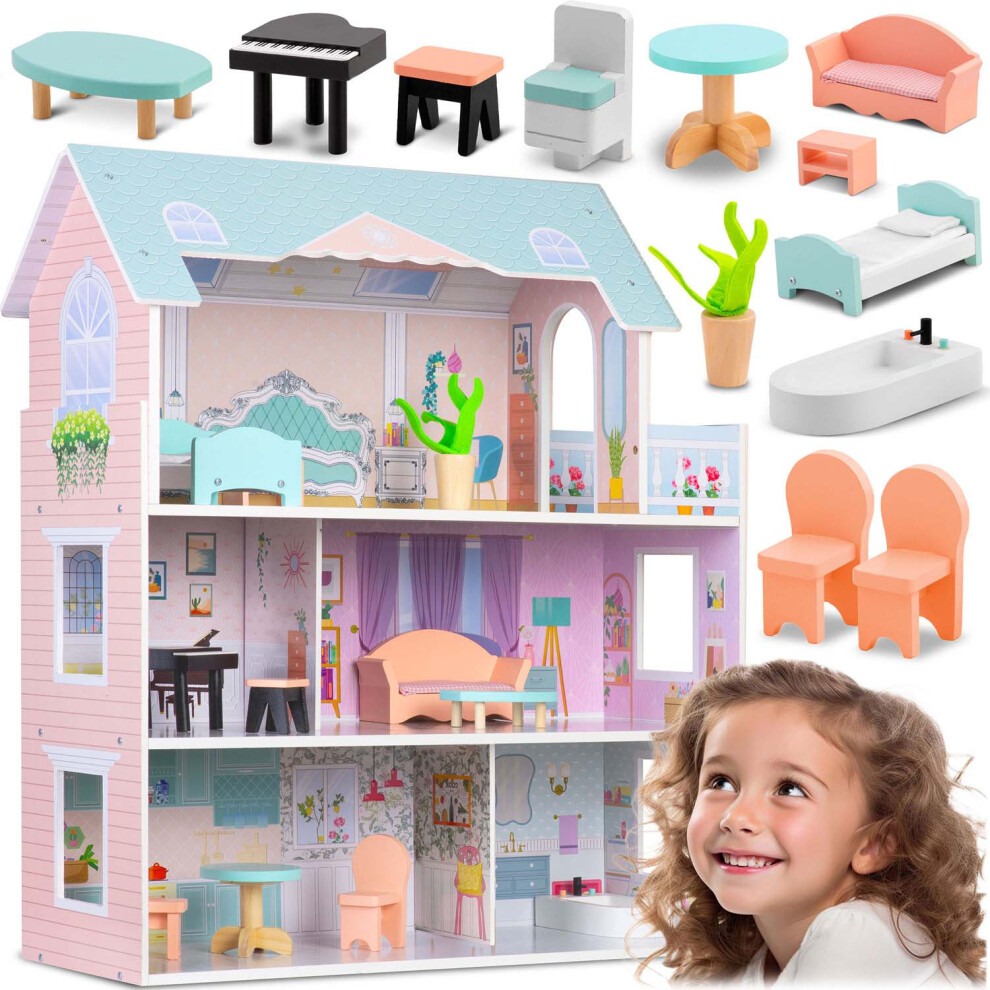 Grande maison de poupée en bois à 3 étages Ricokids RK-878