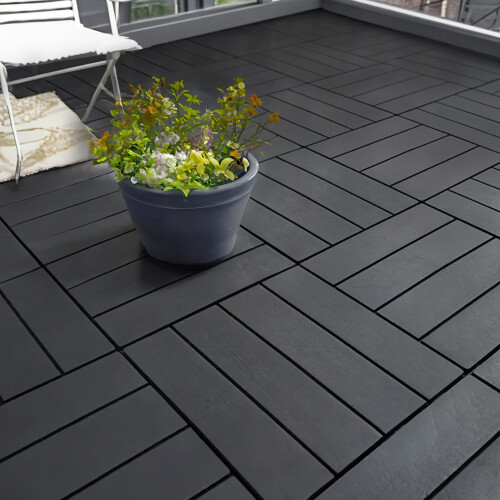 (Pack of 36) Polydeck Black PVC Decking Tiles for Outdoors