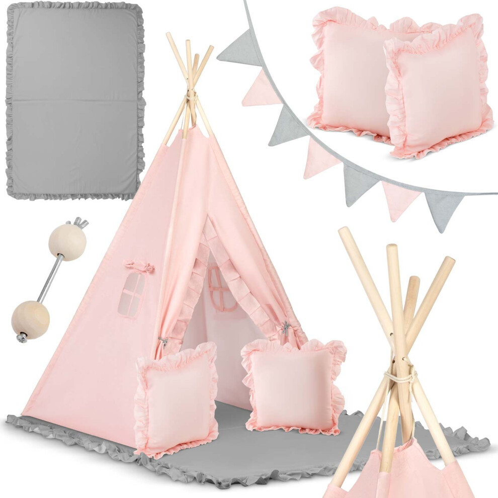 Nukido, Teepee - Tenda Per Bambini Con Ghirlanda Di Cuscini, Grande Tappetino, Stabilizzatore-image