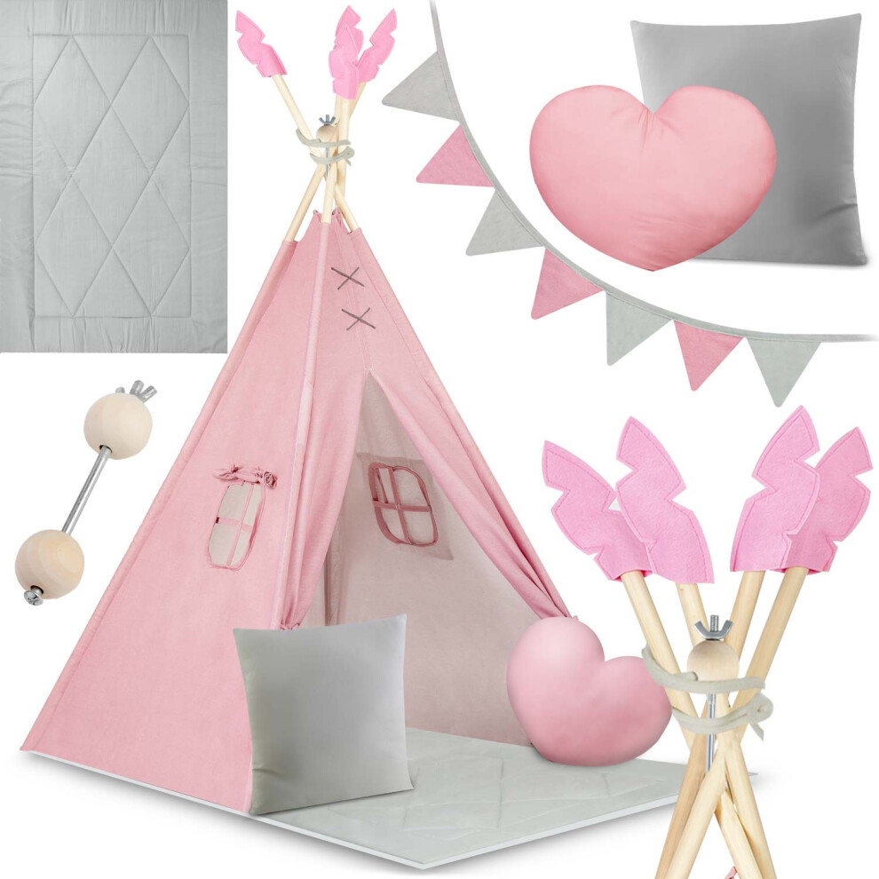 Nukido, Teepee - Tenda Per Bambini, Colore Rosa, Con Ghirlanda, Cuscini, Tappetino Grande, Stabilizzatore-image