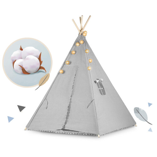 Nukido Tipi-Zelt für Kinder mit Lichtern - Grau 2