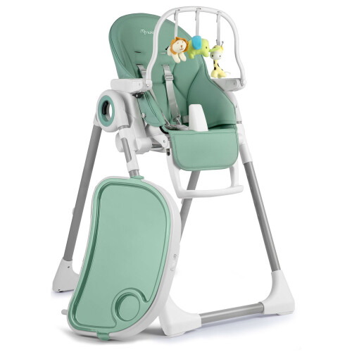 Chaise haute avec table, transat Belo vert + barre de jeux 1