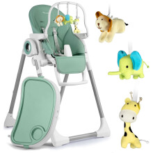 Chaise haute avec table, transat Belo vert + barre de jeux