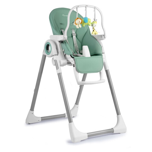 Chaise haute avec table, transat Belo vert + barre de jeux 2