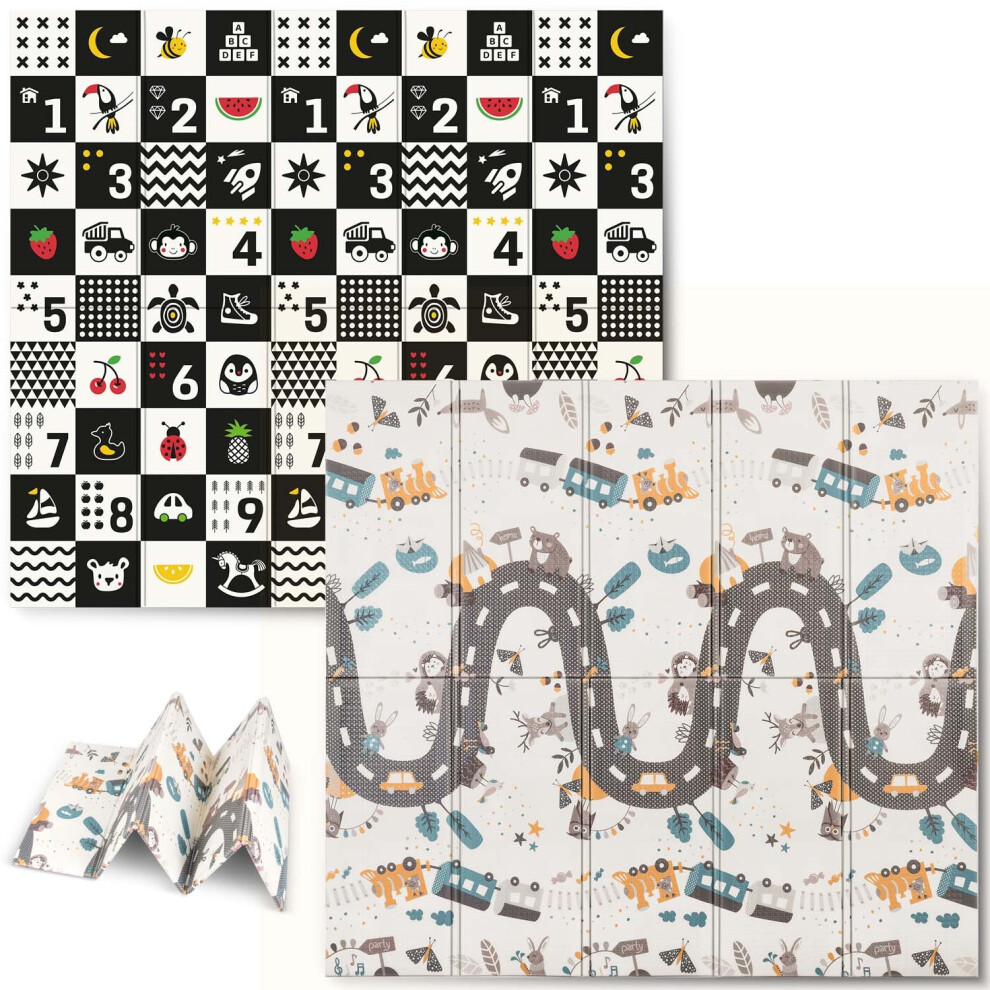Nukido Baby Foam Mat Double Sided Cute Colourful Design For Playing Crawling Gift Foldable 200 X 180 Cm NK-340 Contrast Path Pattern-image