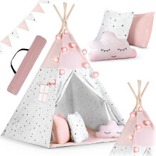 Tenda Teepee Nukido per bambini con ghirlanda e luci - Rosa