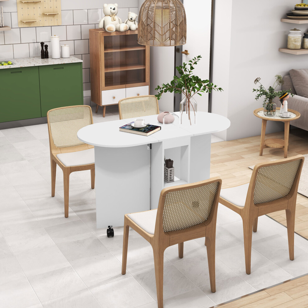 HOMCOM Folding Dining Table for Small Spaces with 2-tier Shelves White