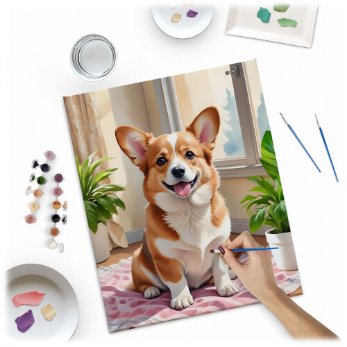 Mal efter nummer billede 40x50 cm Massido Corgi hund 1