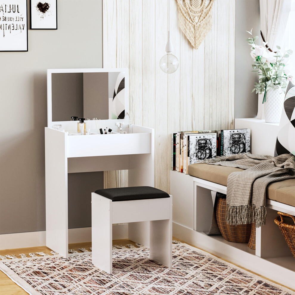 HOMCOM Dressing Table Set Padded Stool with Flip-up Mirror Multi-purpose - White
