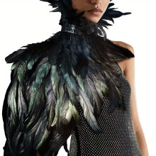 Élégant Cape de plumes noires mystérieuses uniques, Renaissance Punk Y2K Natural Feather Chaul