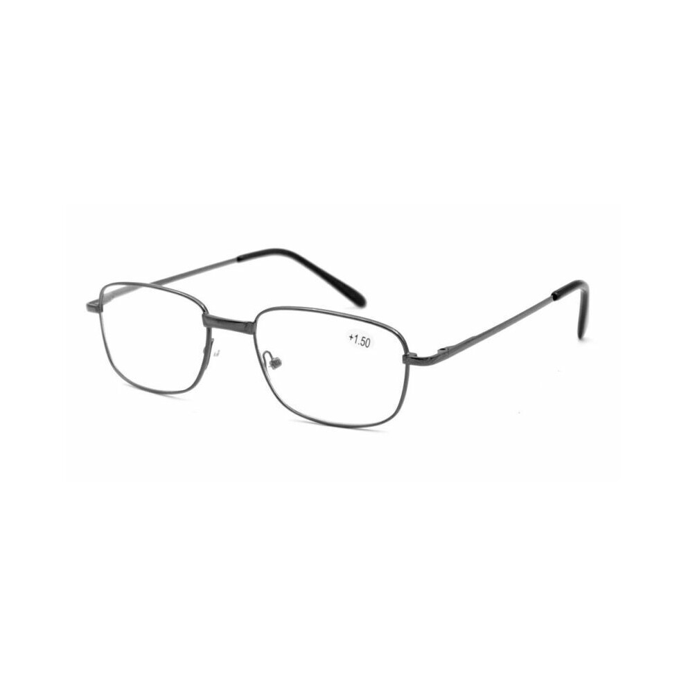 (Gunmetal, +3.0) Mens Spring Hinges Rectangle Reading Glasses Readers +1.0 TO +3.5