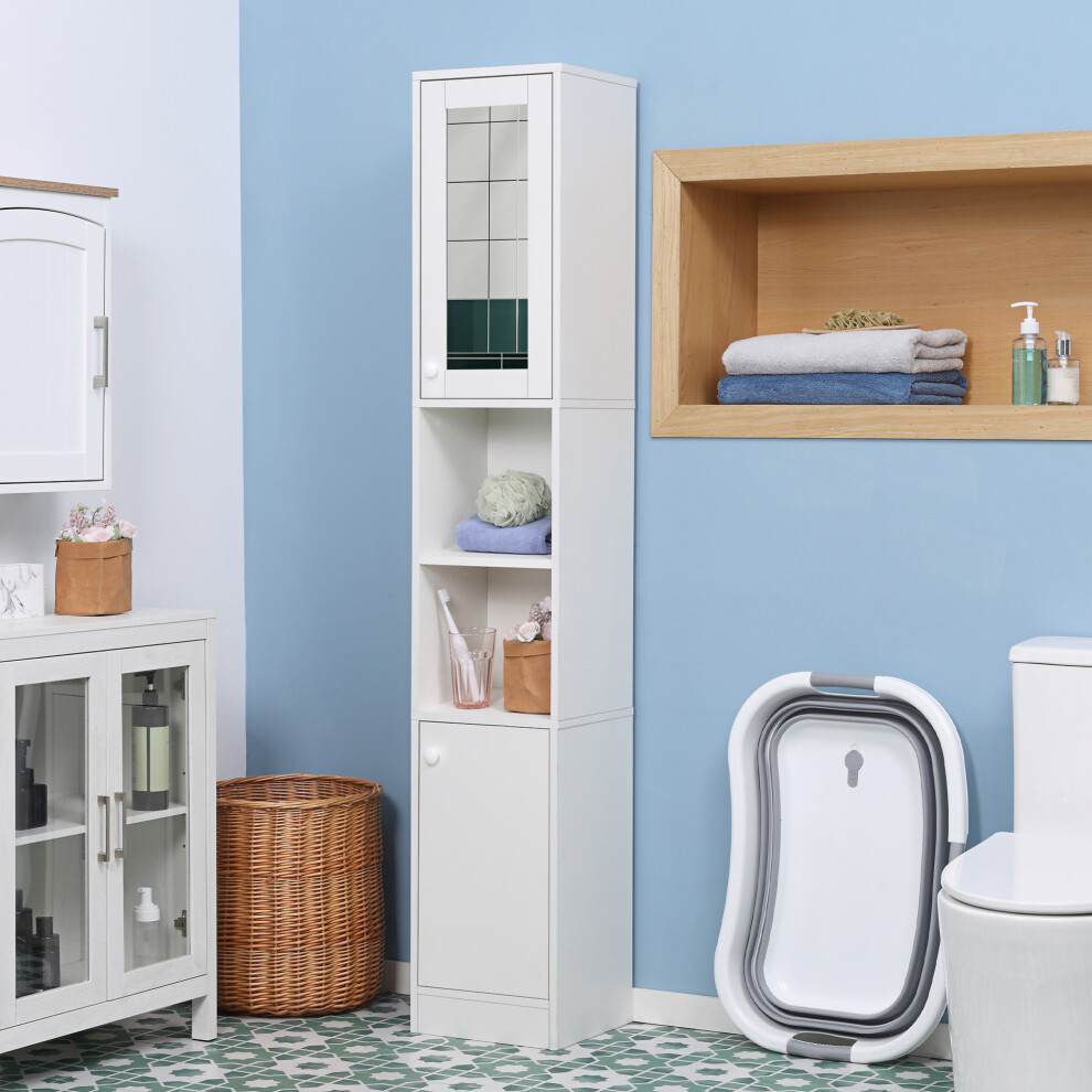 Kleankin Tall Bathroom Storage Cabinet Narrow Freestanding - White - Image 6