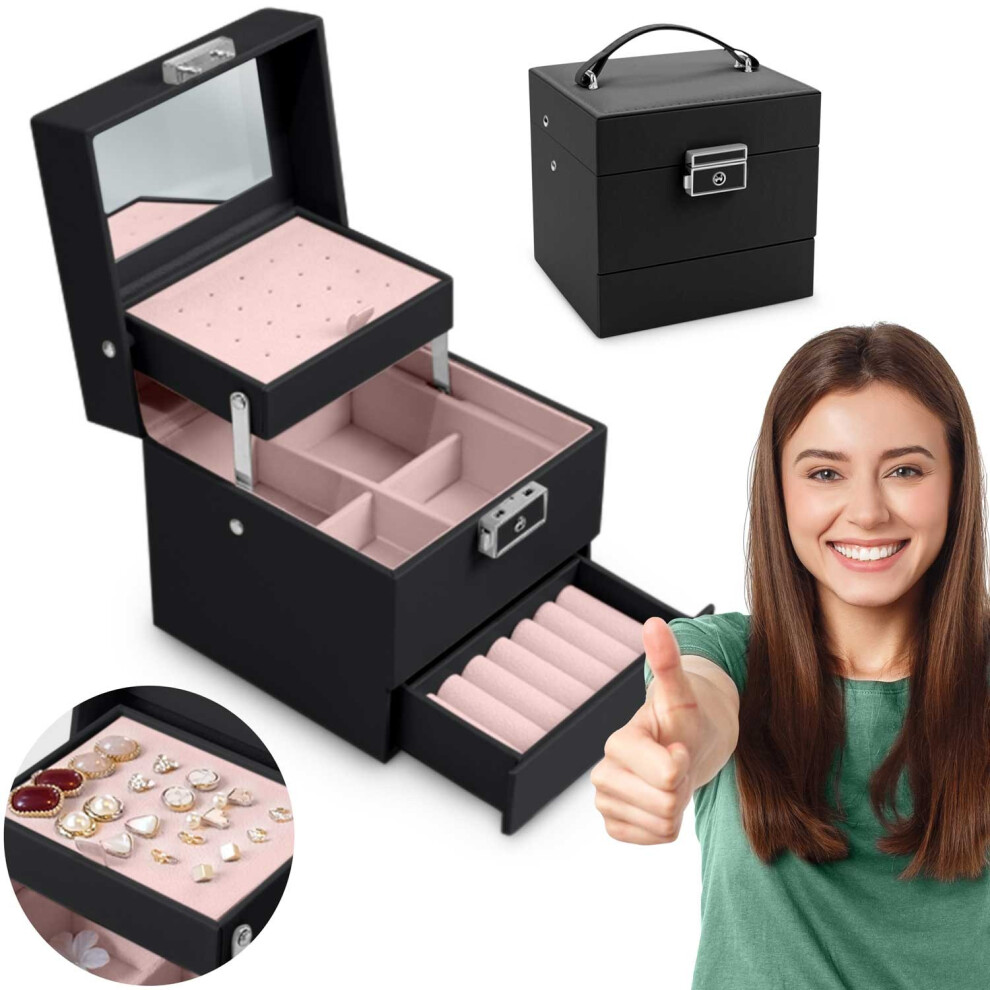 Massido Portagioie Portatile Con Specchio, 13 Cm X 13 Cm X 12,5 Cm, Nero-image