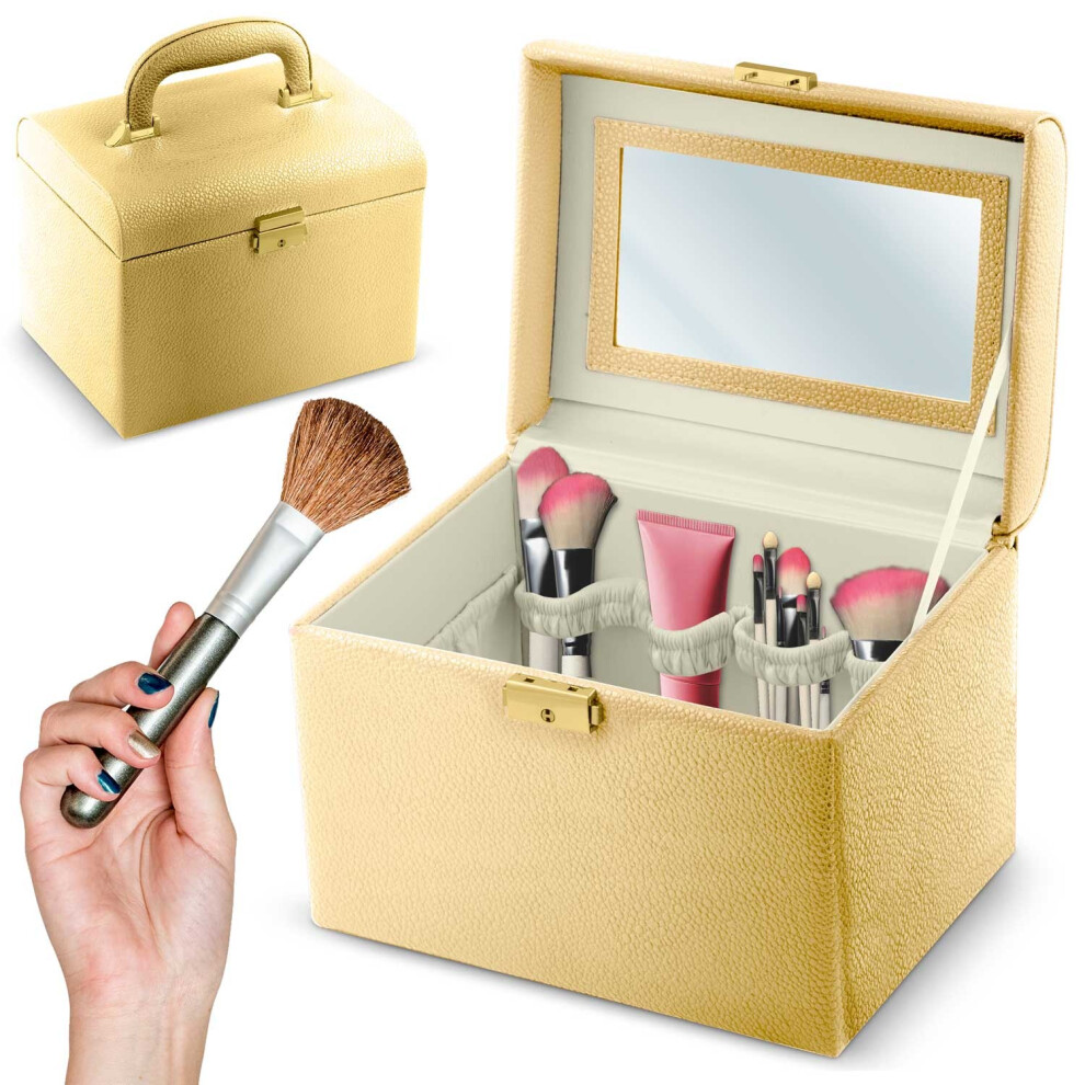 Massido Beauty Case - Beauty Case Con Specchio, In Ecopelle, 22,5 X 16,5 X 17,2 Cm, Colore: Oro-image
