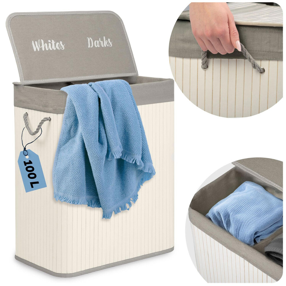 Panier à linge en bambou avec couvercle 100 l Massido