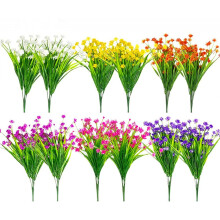 12 Bundles of 6 Colors Artificial Flowers Outdoor UV Resistant Shrubs Plants for Hanging Planter Home Wedding Porch Window Decor