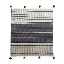 (Grey + Beige) 100% Cotton Geometric Knit Blanket with Tassels Fringe, Warm Knitted Throw Blanket For All Seasons, Soft Cozy Breathable Throws