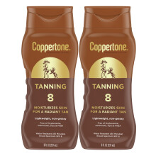 Coppertone Tanning Solcreme Lotion Vandafvisende kropssolcreme SPF 8 Bredspektrum SPF 8 Solcremepakke 8 Fl Oz Flaskepakke med 2