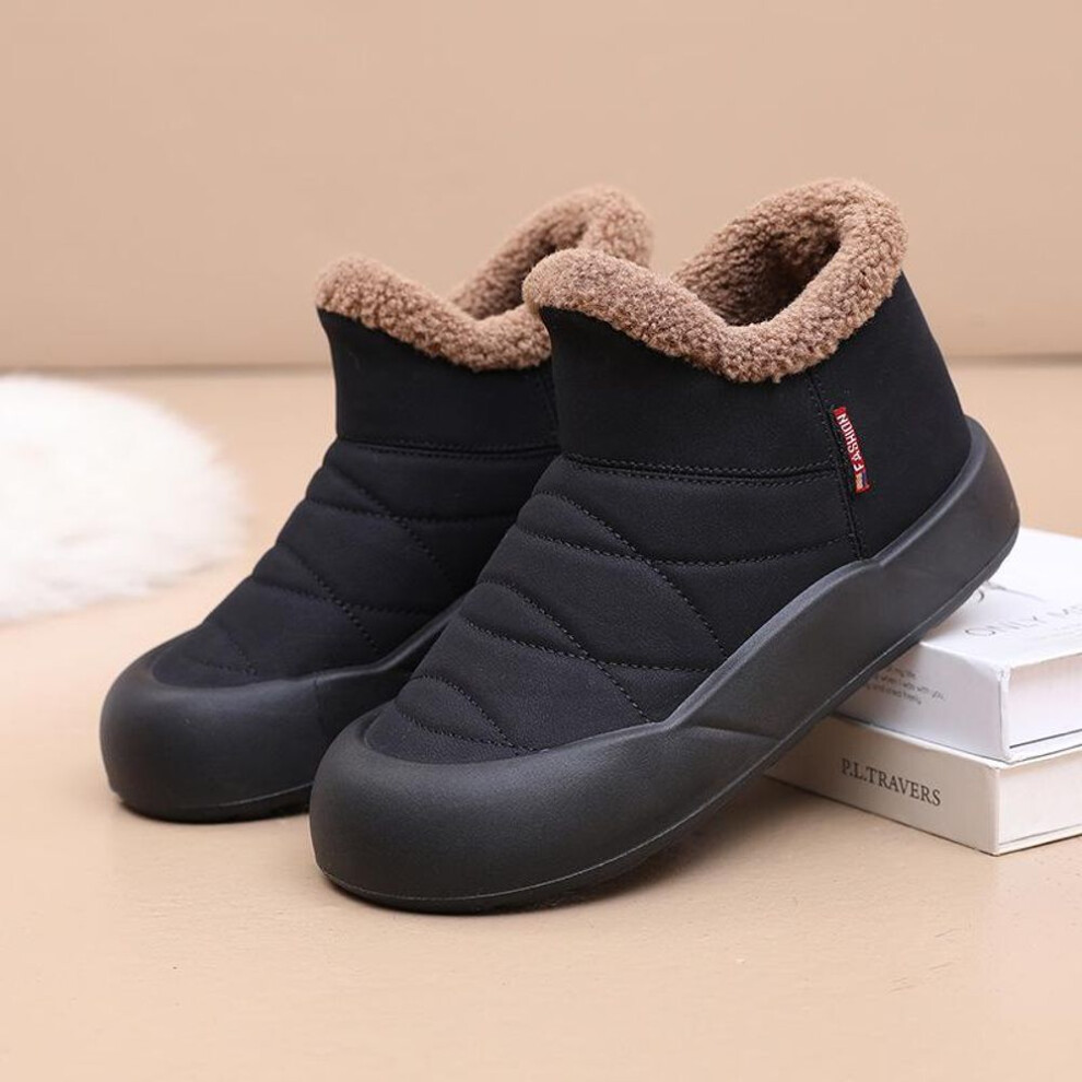 (black, 41) Thick-Soled Korean Winter Velvet Snow Boots - Warm, Non-Slip Fashionable Cotton Shoes