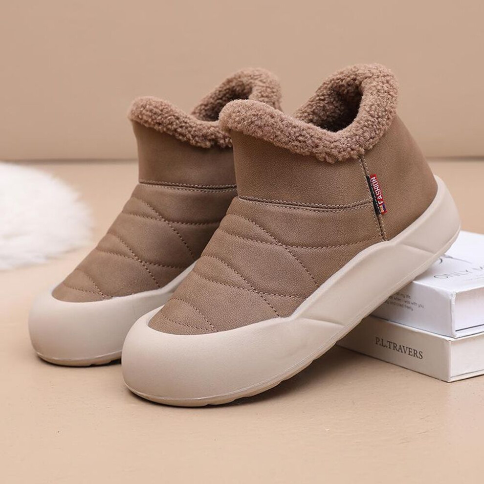 (brown, 40) Thick-Soled Korean Winter Velvet Snow Boots - Warm, Non-Slip Fashionable Cotton Shoes