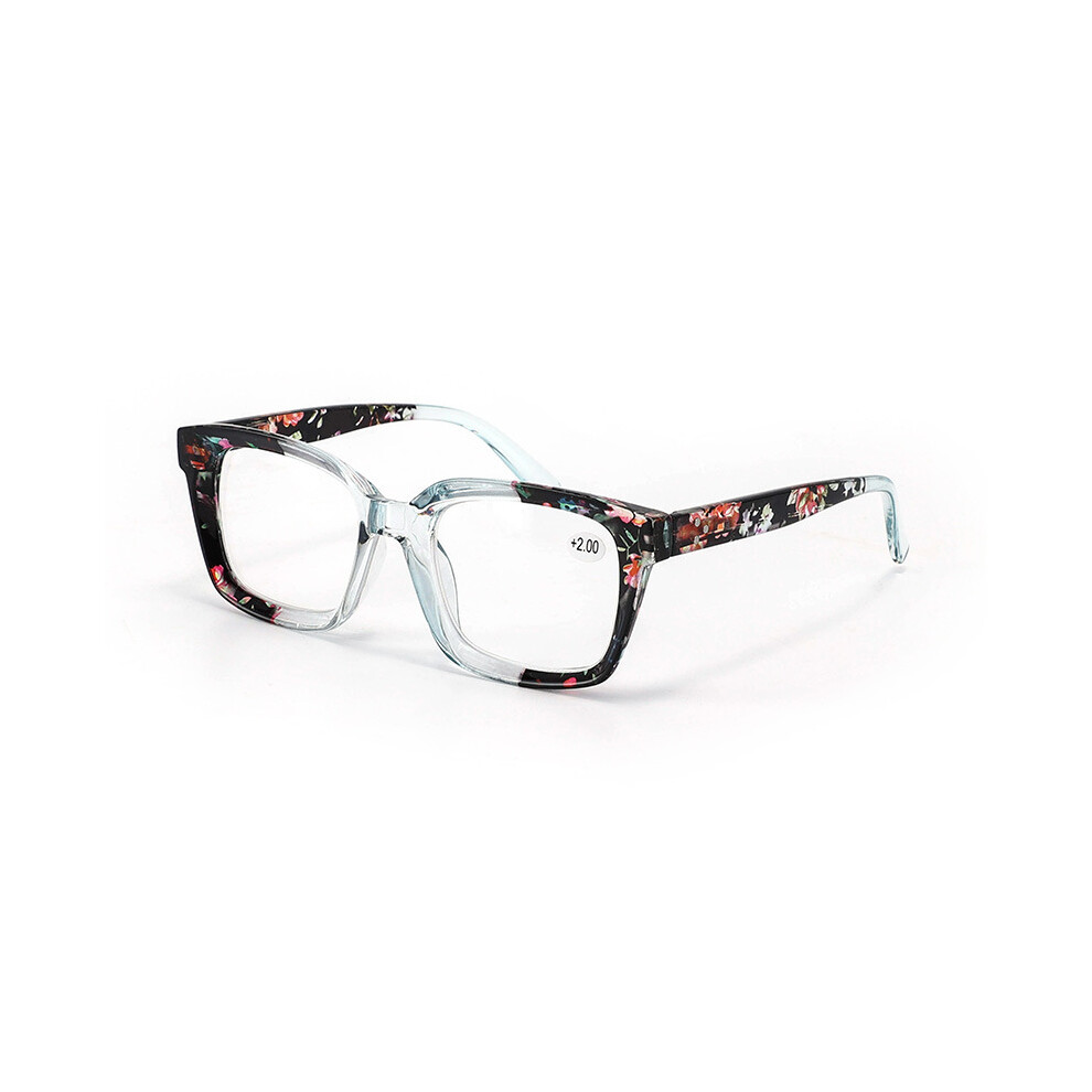 (Blue, +3.5) Men Women Tinted Square Reading Glasses Blocking Readers +1.0 ~ +3.5