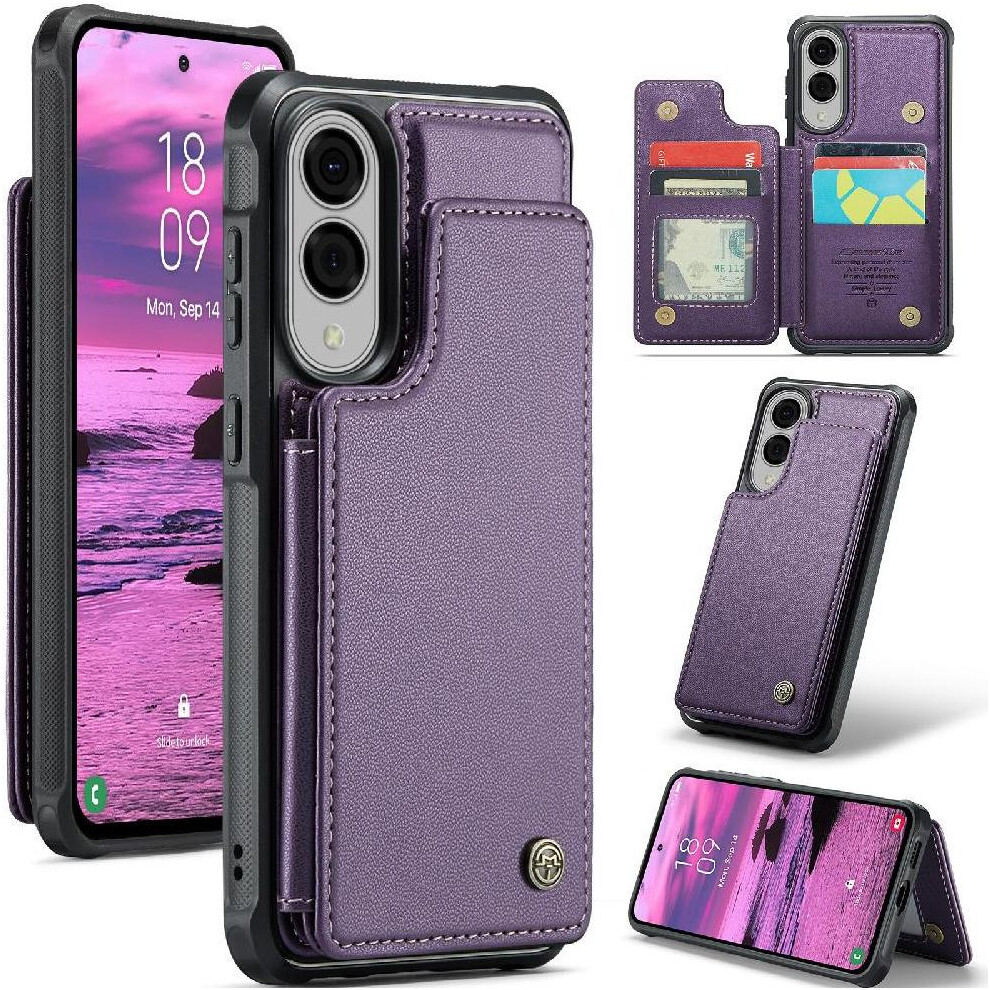 (Purple) Flip Case For Samsung Galaxy S25 Edge Card Holder Kickstand Pu Leather Rfid Blocking Slim Shockproof Case Purple 764563523207