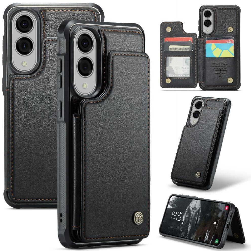 (Black) Flip Case For Samsung Galaxy S25 Edge Card Holder Kickstand Pu Leather Rfid Blocking Slim Shockproof Case Black 764563523221