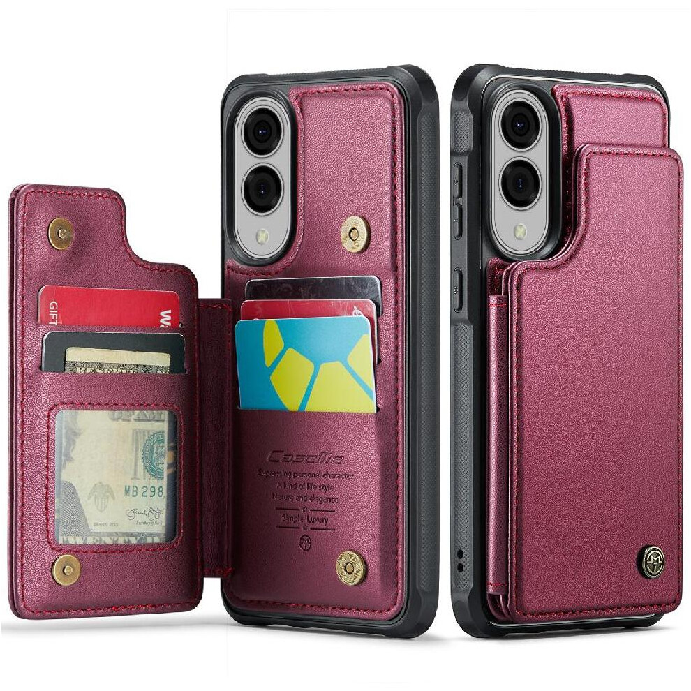 (Red) Flip Case For Samsung Galaxy S25 Edge Card Holder Kickstand Pu Leather Rfid Blocking Slim Shockproof Case Red 764563523191