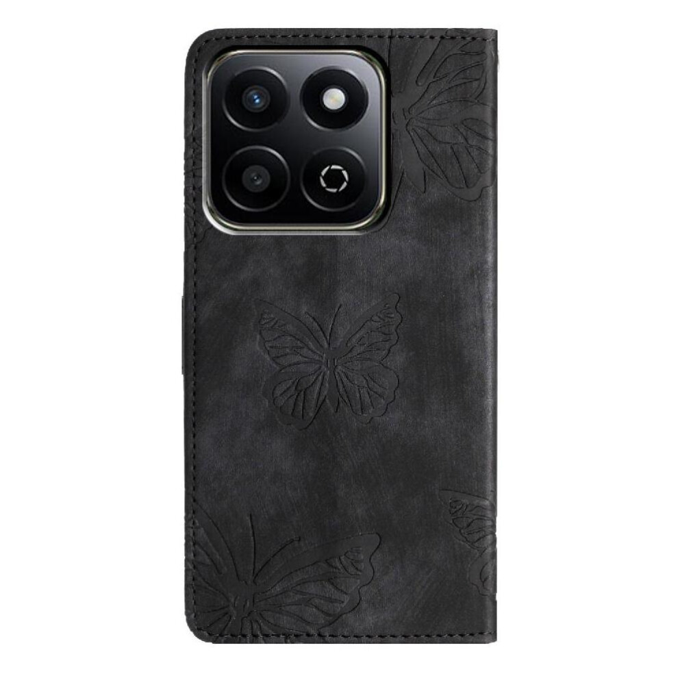 (Black) Flip Case For Honor X7c Wallet Pu Leather Card Slots Holder Butterfly Magnetic Closure Black 764563523559