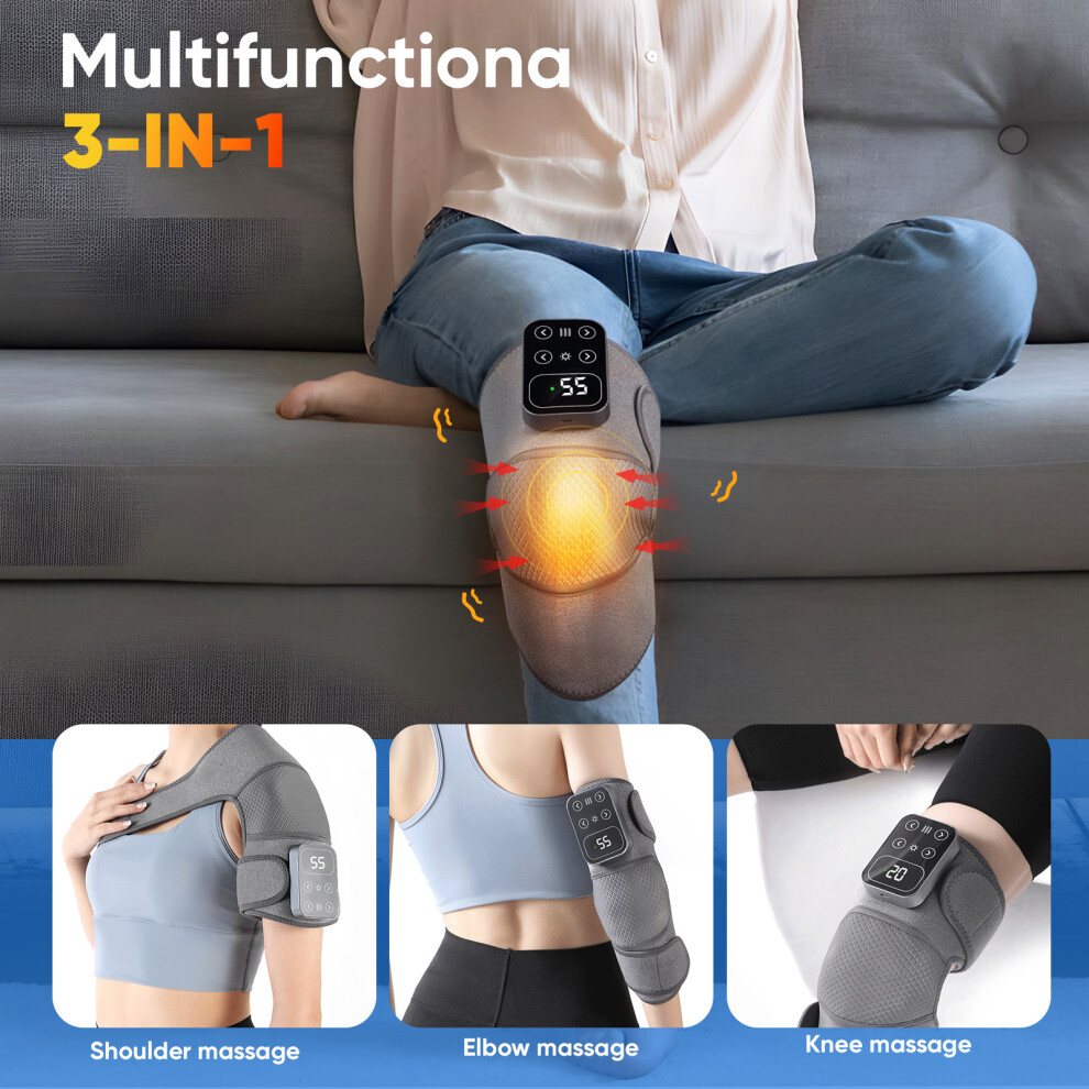 Topsrjyl (Grey) 3-In-1 Heated Knee Massager - Vibration Knee Heating Pad. For Knee/Elbow/Shoulder Relaxation