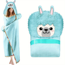 (Mint) Super Soft Wearable Hooded Blanket for Adults | Warm Cozy Plush Flannel Fleece Throw with Cute Llama Face Hood – Machine Washable White Llama Gifts