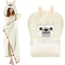 (White) Super Soft Wearable Hooded Blanket for Adults | Warm Cozy Plush Flannel Fleece Throw with Cute Llama Face Hood – Machine Washable White Llama Gifts