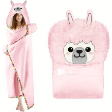 (pink) Super Soft Wearable Hooded Blanket for Adults | Warm Cozy Plush Flannel Fleece Throw with Cute Llama Face Hood – Machine Washable White Llama Gifts