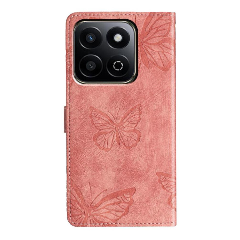 (Pink) Flip Case For Honor 200 Smart Pu Leather Wallet Magnetic Closure Card Slots Holder Butterfly Pink 764563523580