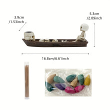 (Skeleton Ship Incense Holder) 3 Skull Boat Incense Holders - Recirculating Waterfall Resin Skeleton Censer with 10 Incense Sticks