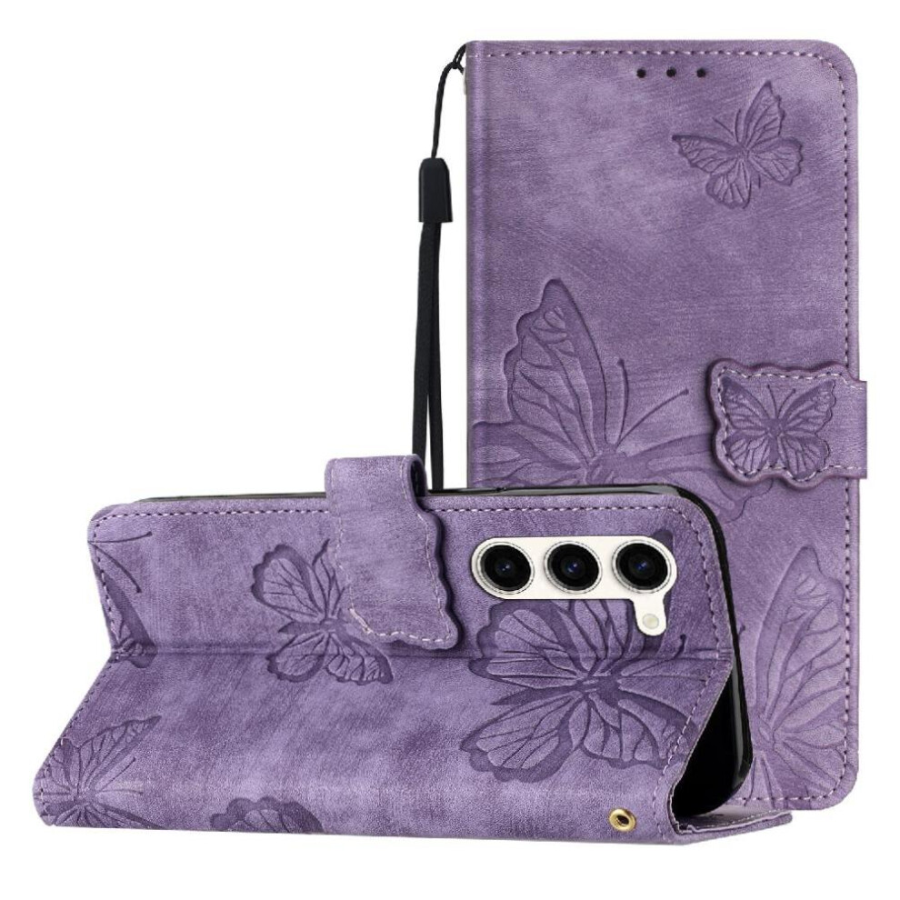 (Purple) Flip Case For Samsung Galaxy S25 Plus Pu Leather Butterfly Wallet Card Slots Holder Magnetic Closure Purple 764563523832